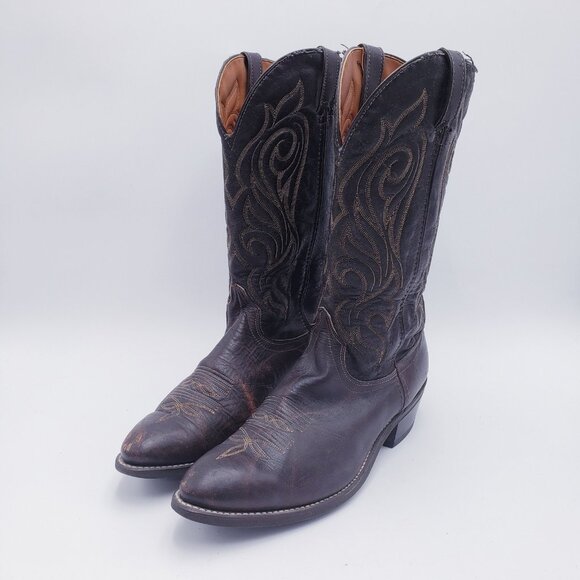 Laredo Men's Cowboy Boots Brown Leather Pointed Toe Embroidered Size 11 - Picture 2 of 9